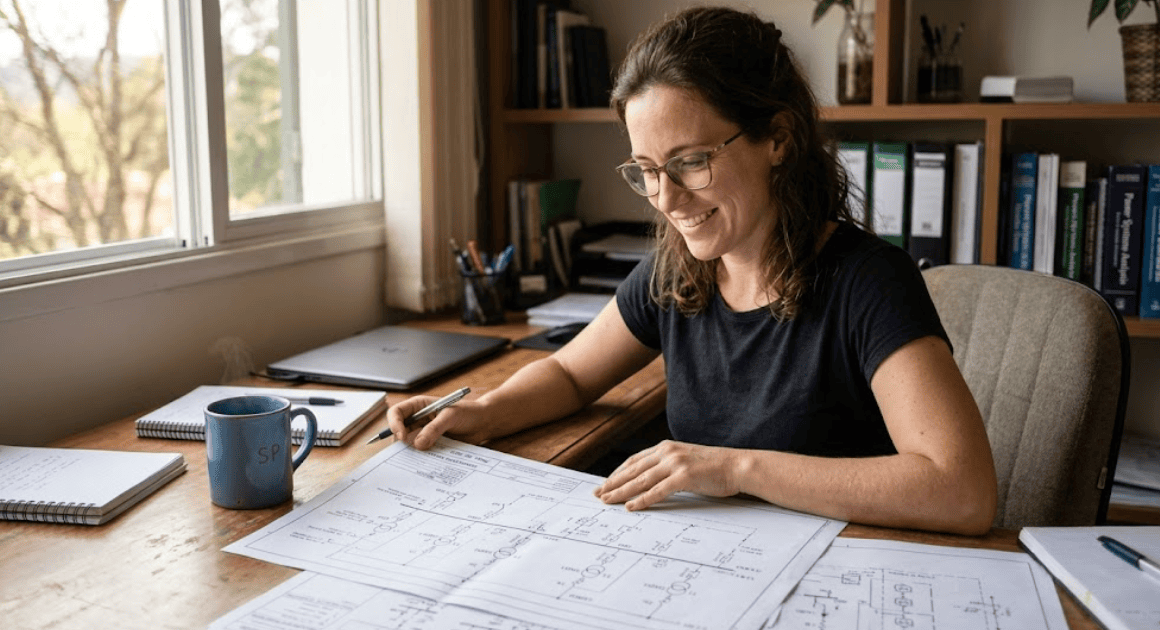 Engineer analysing a feeder one-line diagram for voltage sag study